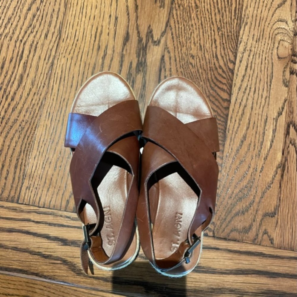 ST. Agni Brown Leather Criss Cross Sandals Antique Tan Size EU 36 Slingback